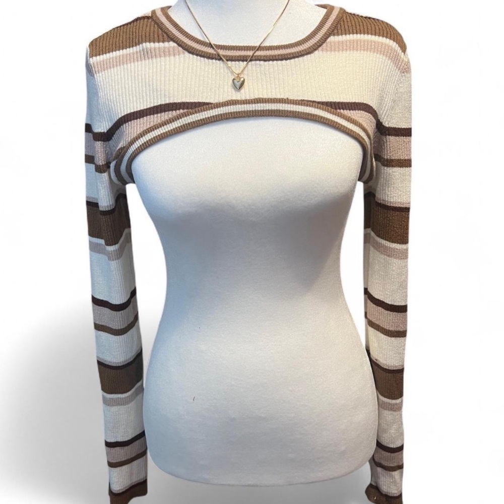 🤎No Boundaries Cream and Brown Striped Sweater🤎
